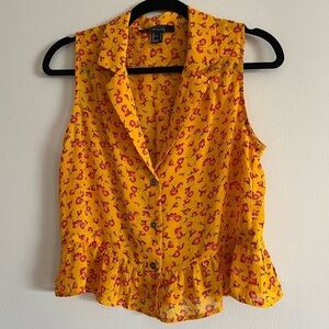 🛍4/$25! Forever 21 Cropped Floral Button Up Peplum Flounce Sleeveless Top